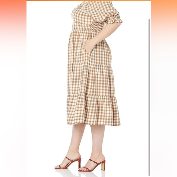 The Drop Women's Amara Sweetheart Midi Dress..(NWT) tan/white checkered..size M - Picture 3 of 6